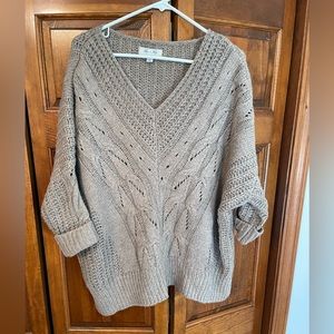 Neutral Cable Knit Sweater With Side Slits